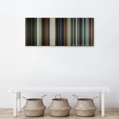 The Man from U.N.C.L.E. color palette canvas above a white bench with three woven baskets