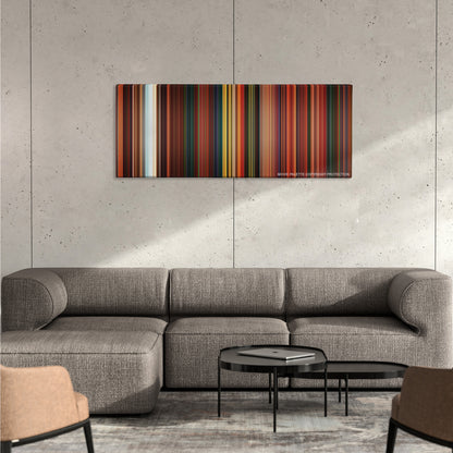 Anastasia color palette canvas on a concrete wall above a gray sectional sofa