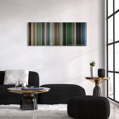 Dawn of the Dead color palette canvas above a black sofa with a gold-topped table