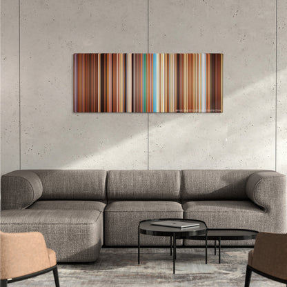 The Life Aquatic with Steve Zissou color palette canvas on a concrete wall above a gray sectional sofa