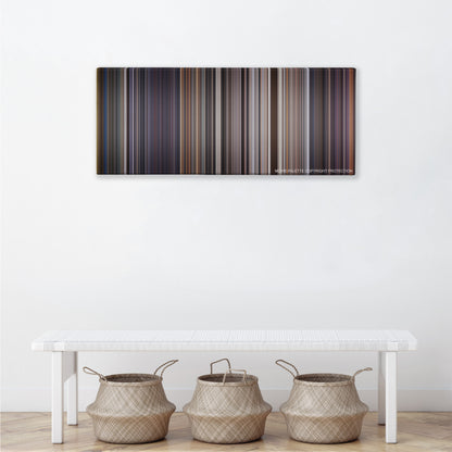Con Air color palette canvas above a white bench with three woven baskets