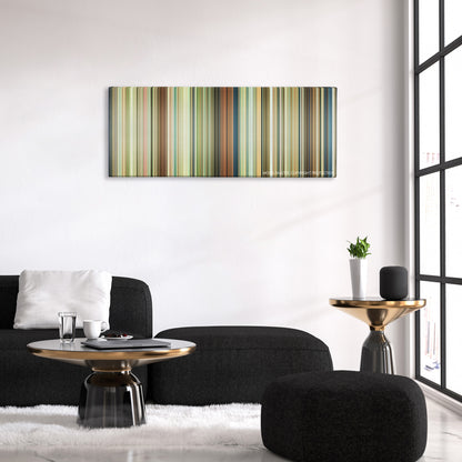 Whisper of the Heart color palette canvas above a black sofa with a gold-topped table