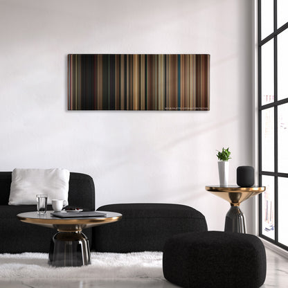 BlacKkKlansman color palette canvas above a black sofa with a gold-topped table
