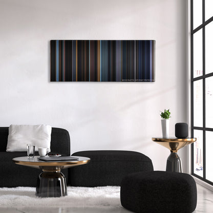 The Conjuring 2 color palette canvas above a black sofa with a gold-topped table