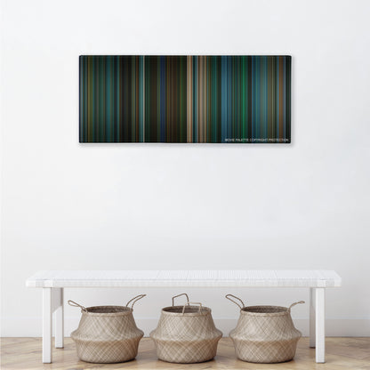 John Wick: Chapter 3 - Parabellum color palette canvas above a white bench with three woven baskets