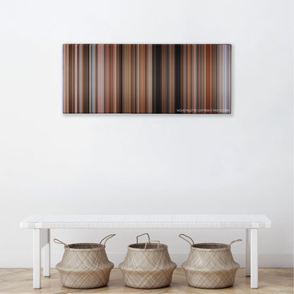 Overboard color palette canvas above a white bench with three woven baskets