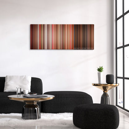 Do the Right Thing color palette canvas above a black sofa with a gold-topped table