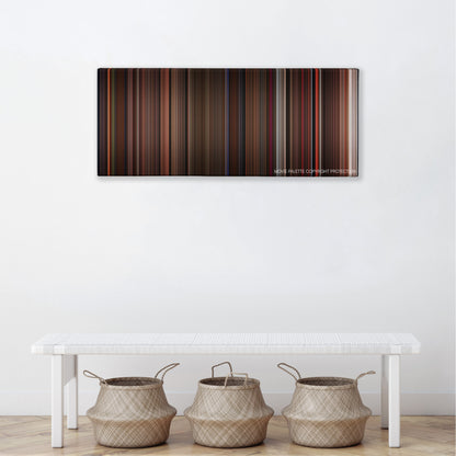 The Dark Crystal color palette canvas above a white bench with three woven baskets