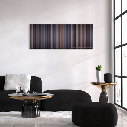 Enemy of the State color palette canvas above a black sofa with a gold-topped table