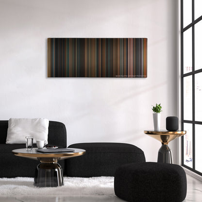 Identity color palette canvas above a black sofa with a gold-topped table