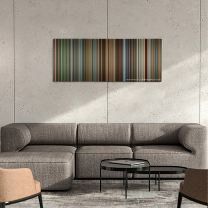 The Science of Sleep color palette canvas on a concrete wall above a gray sectional sofa