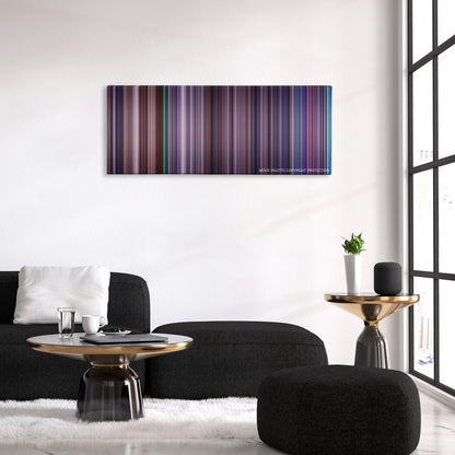 Hackers color palette canvas above a black sofa with a gold-topped table