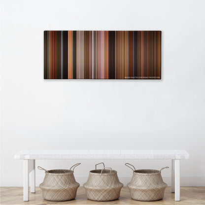 Shrek the Third color palette canvas above a white bench with three woven baskets