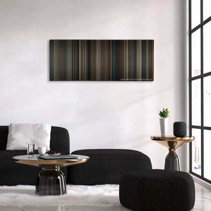 The Imitation Game color palette canvas above a black sofa with a gold-topped table
