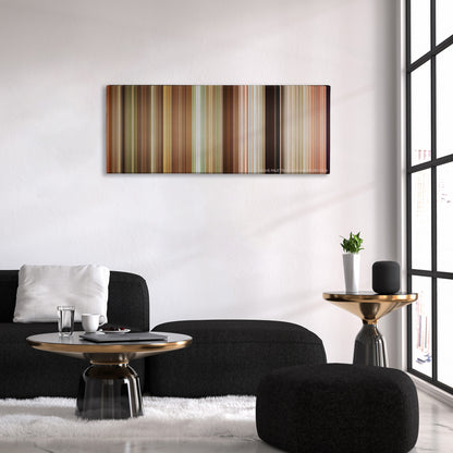 Grown Ups color palette canvas above a black sofa with a gold-topped table