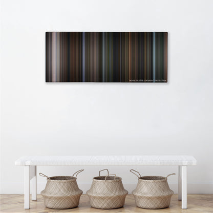Bird Box color palette canvas above a white bench with three woven baskets