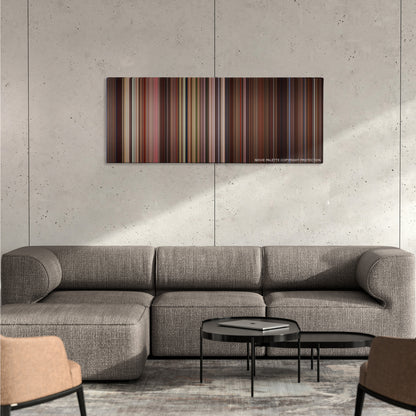 Bridget Jones's Diary color palette canvas on a concrete wall above a gray sectional sofa