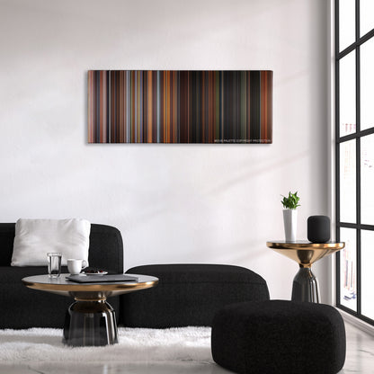 What Dreams May Come color palette canvas above a black sofa with a gold-topped table
