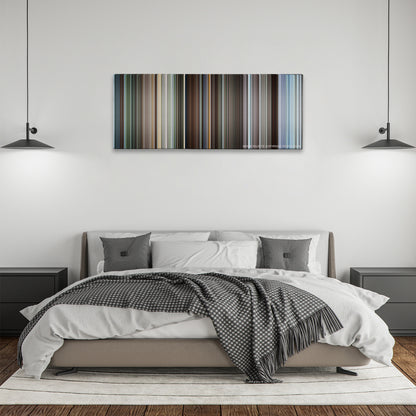 Monty Python and the Holy Grail color palette canvas above a bed, between two black pendant lamps