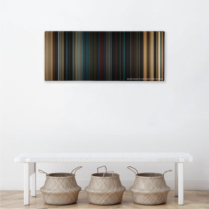 Fast & Furious color palette canvas above a white bench with three woven baskets