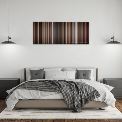 Once Upon a Time in America color palette canvas above a bed, between two black pendant lamps