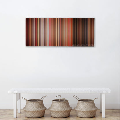 Do the Right Thing color palette canvas above a white bench with three woven baskets