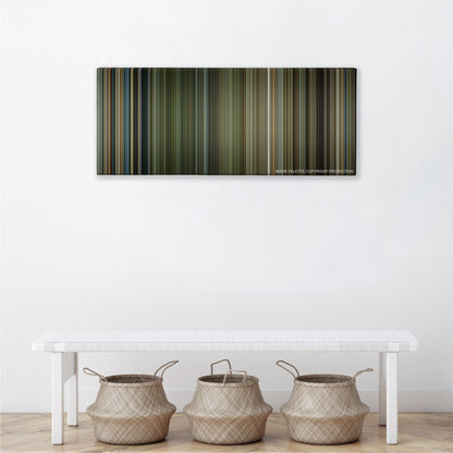 Lone Survivor color palette canvas above a white bench with three woven baskets