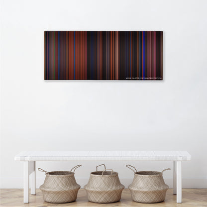 Moulin Rouge! color palette canvas above a white bench with three woven baskets
