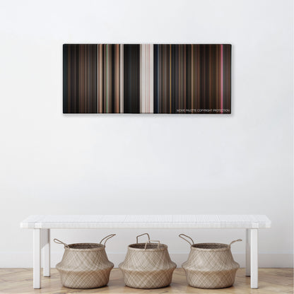 Little Shop of Horrors color palette canvas above a white bench with three woven baskets