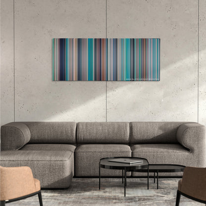 Kiki's Delivery Service color palette canvas on a concrete wall above a gray sectional sofa