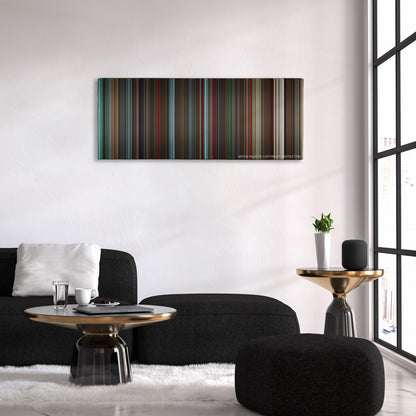 Ex Machina color palette canvas above a black sofa with a gold-topped table