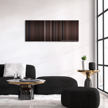 Clue color palette canvas above a black sofa with a gold-topped table