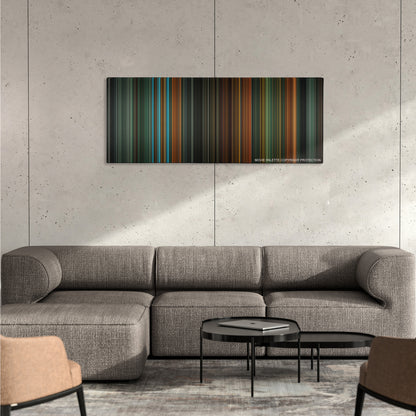 Sucker Punch color palette canvas on a concrete wall above a gray sectional sofa