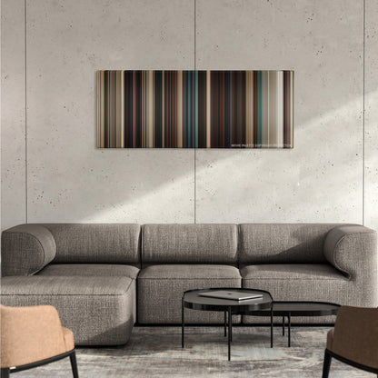 Fast Five color palette canvas on a concrete wall above a gray sectional sofa