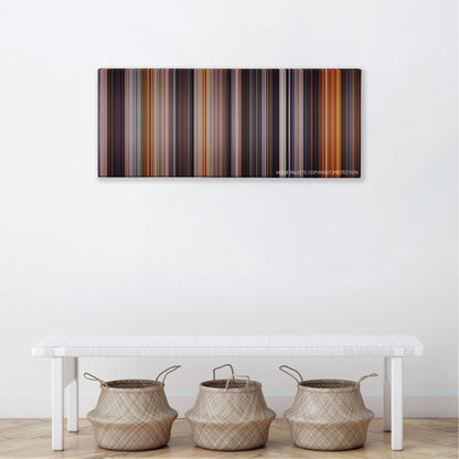 Backdraft color palette canvas above a white bench with three woven baskets
