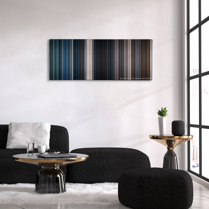 Maze Runner: The Scorch Trials color palette canvas above a black sofa with a gold-topped table