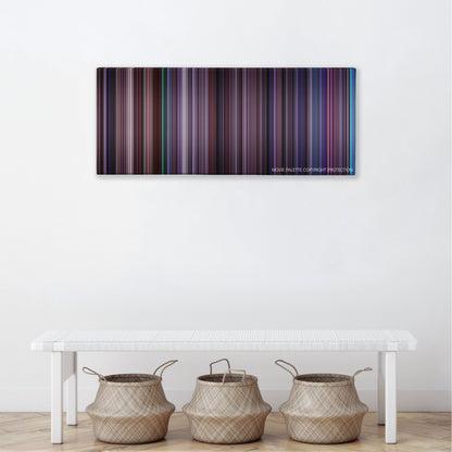 Hackers color palette canvas above a white bench with three woven baskets
