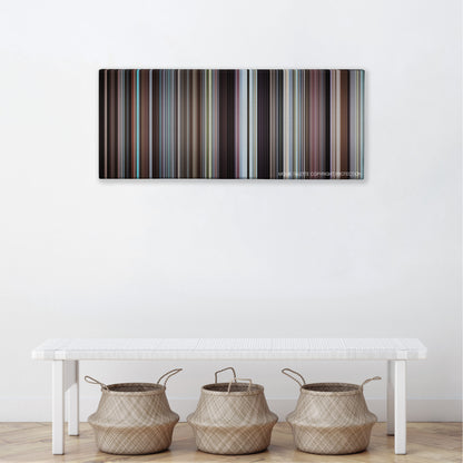 Harold and Maude color palette canvas above a white bench with three woven baskets