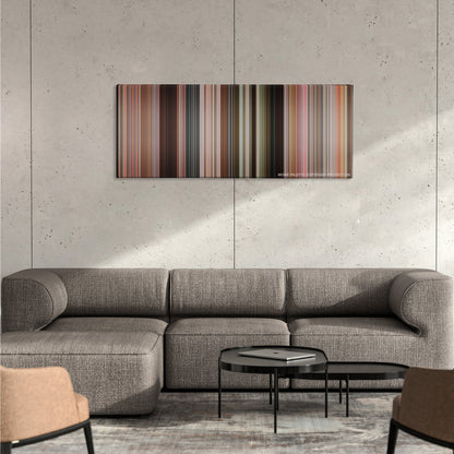 Talladega Nights: The Ballad of Ricky Bobby color palette canvas on a concrete wall above a gray sectional sofa