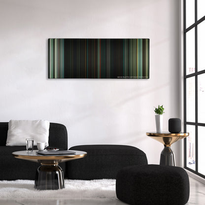 Don't Breathe color palette canvas above a black sofa with a gold-topped table