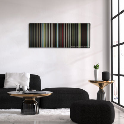 The Beach color palette canvas above a black sofa with a gold-topped table