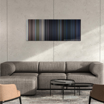 The Lost World: Jurassic Park color palette canvas on a concrete wall above a gray sectional sofa