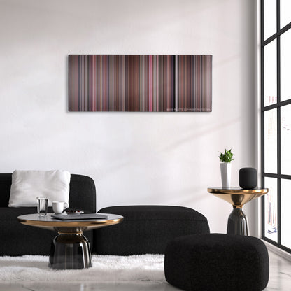 A Fish Called Wanda color palette canvas above a black sofa with a gold-topped table