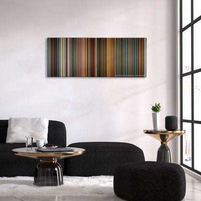 Ocean's Eleven color palette canvas above a black sofa with a gold-topped table