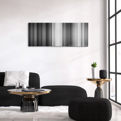 Some Like It Hot color palette canvas above a black sofa with a gold-topped table