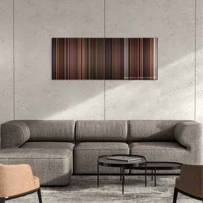 The Dark Crystal color palette canvas on a concrete wall above a gray sectional sofa