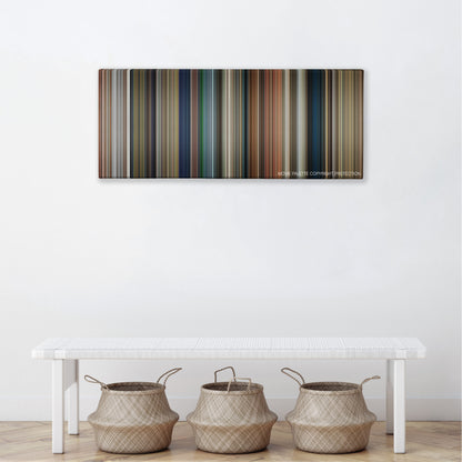 Days of Thunder color palette canvas above a white bench with three woven baskets