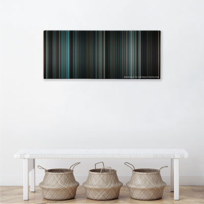 Law Abiding Citizen color palette canvas above a white bench with three woven baskets