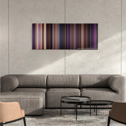 Pitch Perfect color palette canvas on a concrete wall above a gray sectional sofa