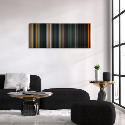Ghost Rider color palette canvas above a black sofa with a gold-topped table